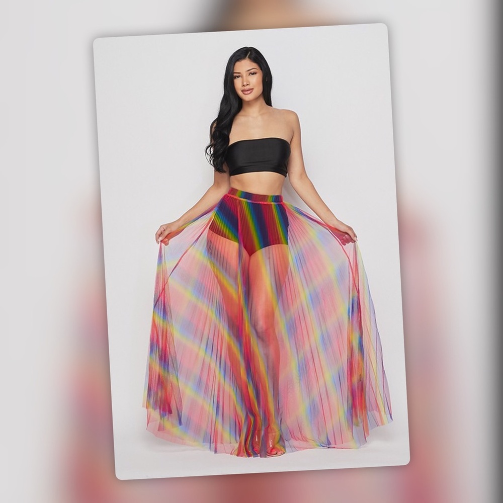 Pride Rainbow Sheer Skirt Cover Up - Picture 3 of 7